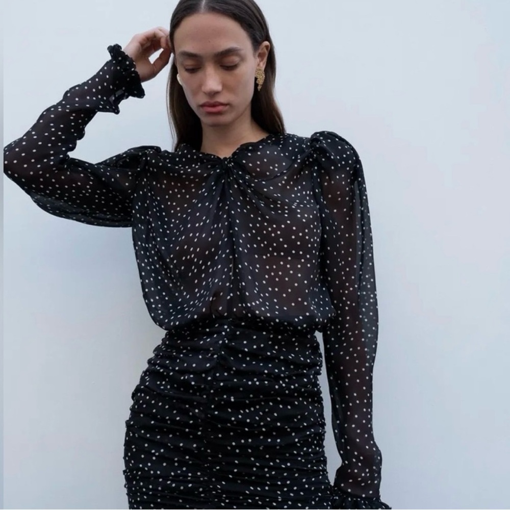 Vintage VTG 100% Silk Rouched Skirt Black and White Print